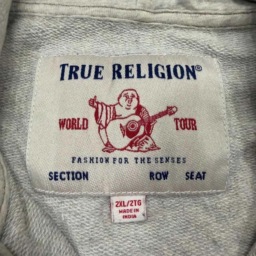 True Religion Mens 2XL Gray World Tour Horseshoe Full Zip Hoodie Jacket ws